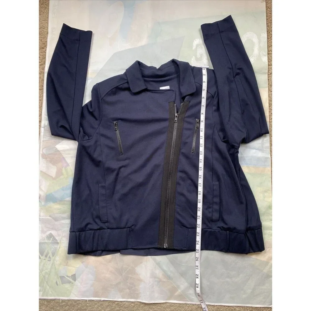CAbi Women #5476 Chance Moto Bomber Jacket Sz L  Navy Full Zip Tow Tone Fabric